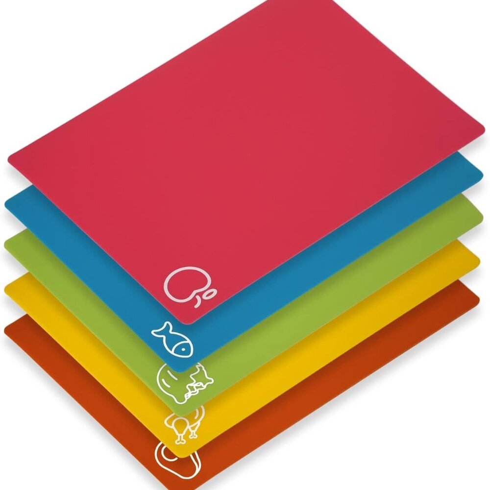 5 Pieces Flexible Cutting Boards, BPA Free Plastic Cutting Boards for Kitchen, N